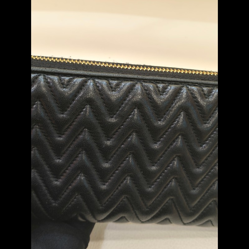 MS0549 Miu Miu 繆繆 褶皺皮革 長銀包 羊皮 金扣 Matelasse Zip Around Long Wallet Black x GHW-37