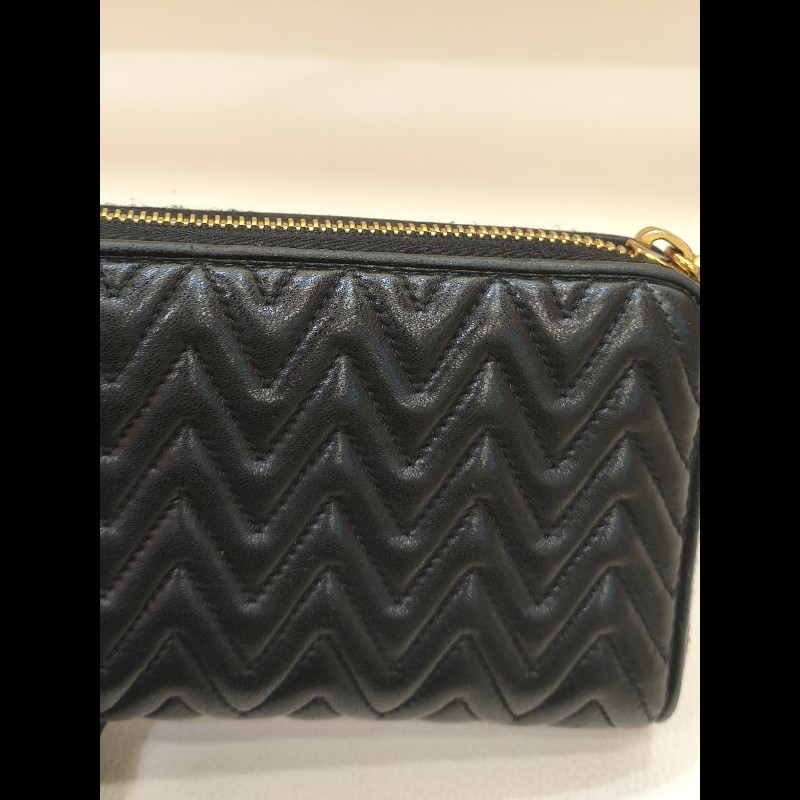 MS0549 Miu Miu 繆繆 褶皺皮革 長銀包 羊皮 金扣 Matelasse Zip Around Long Wallet Black x GHW-38