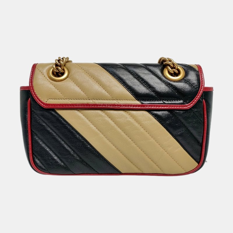 GUCCI GG Marmont小號拼色牛皮絎縫斜紋單肩包斜挎包金色五金 9.8新-4