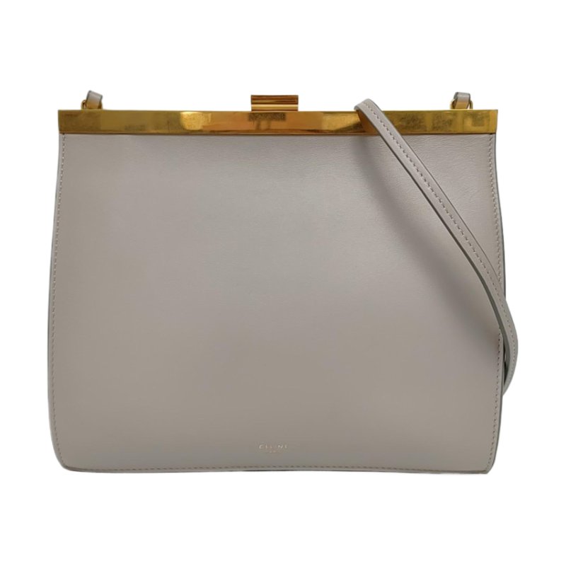 CELIINE迷你灰色牛皮單肩包金色五金 9.8新-0