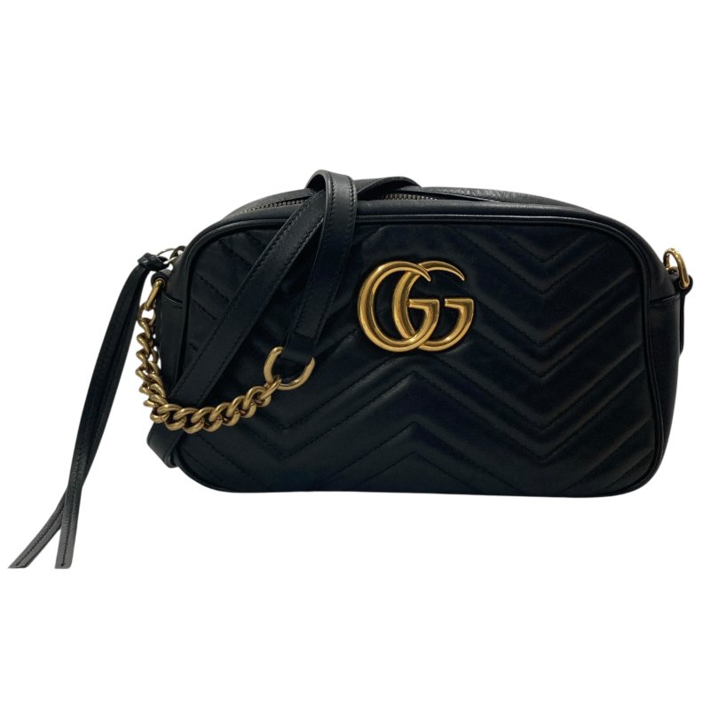 GUCCI 古馳 447632 GG Marmont Medium 羊皮 相機包 斜背包 黑色 金釦-0
