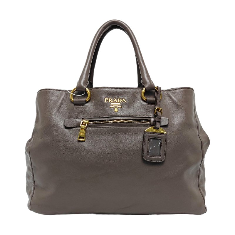 PRADA Vitello大象灰牛皮手提包單肩包斜挎包金色五金-0