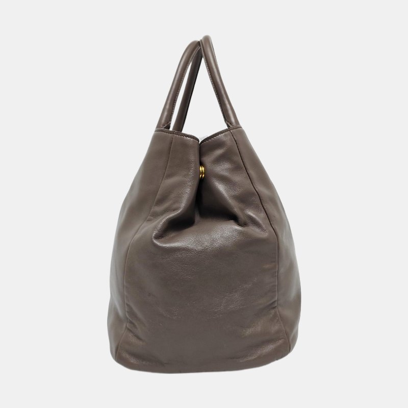 PRADA Vitello大象灰牛皮手提包單肩包斜挎包金色五金-3