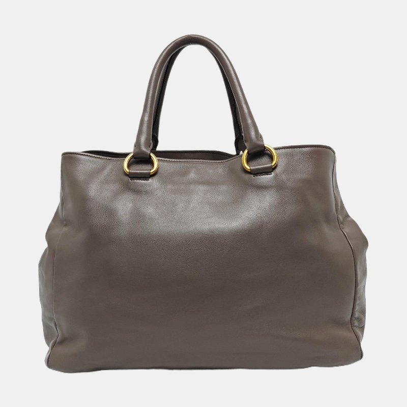 PRADA Vitello大象灰牛皮手提包單肩包斜挎包金色五金-4
