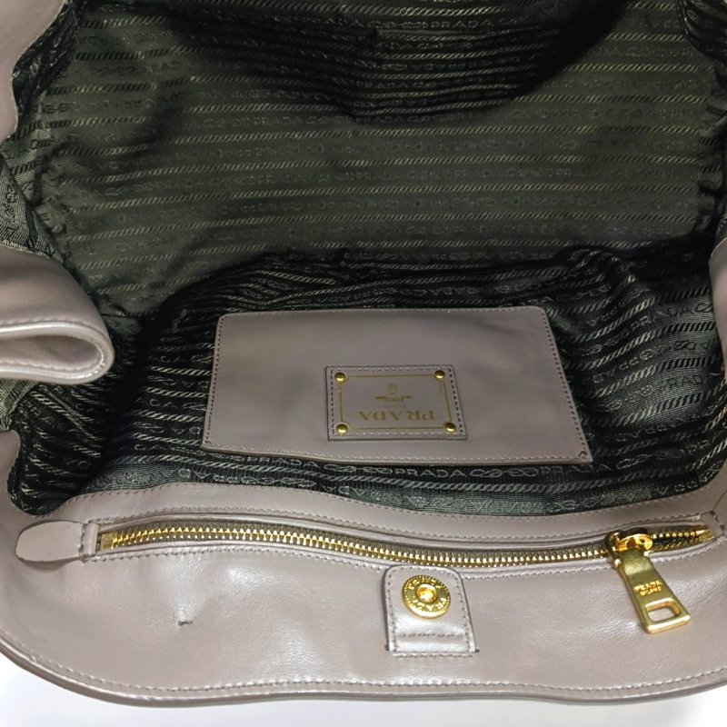 PRADA Vitello大象灰牛皮手提包單肩包斜挎包金色五金-6