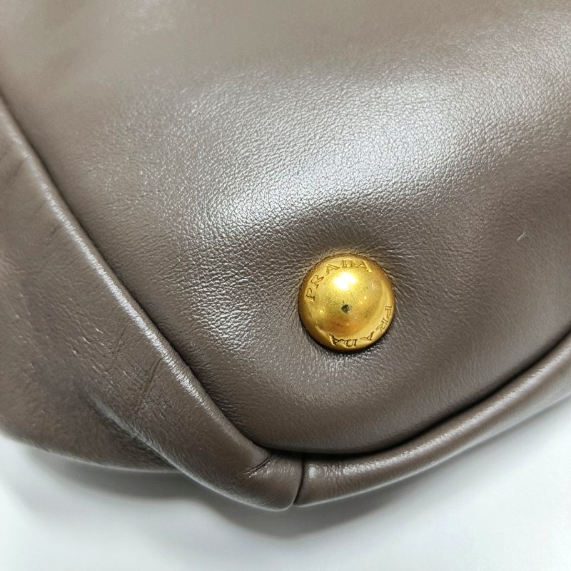 PRADA Vitello大象灰牛皮手提包單肩包斜挎包金色五金-12