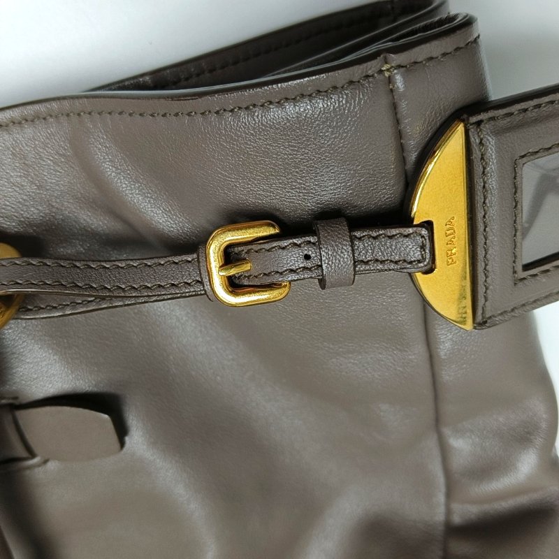 PRADA Vitello大象灰牛皮手提包單肩包斜挎包金色五金-15