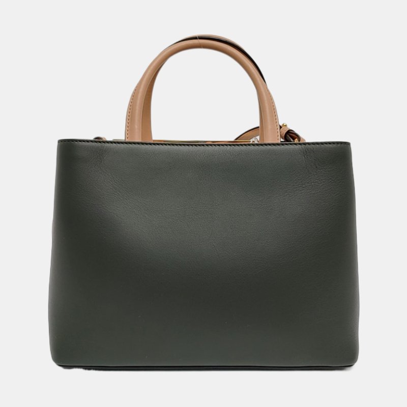 FENDI 2 Jours綠色牛皮單肩包斜挎包手提包金色五金可拆卸肩帶 9.8新-4