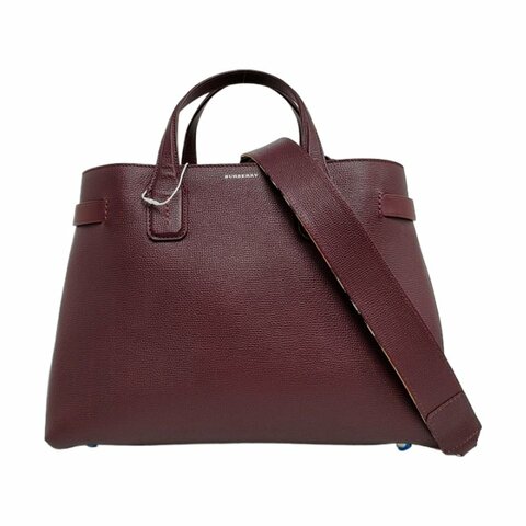BURBERRY The Banner中號紫紅色牛皮壓紋單肩包手提包銀色五金可拆卸肩帶 9.8新