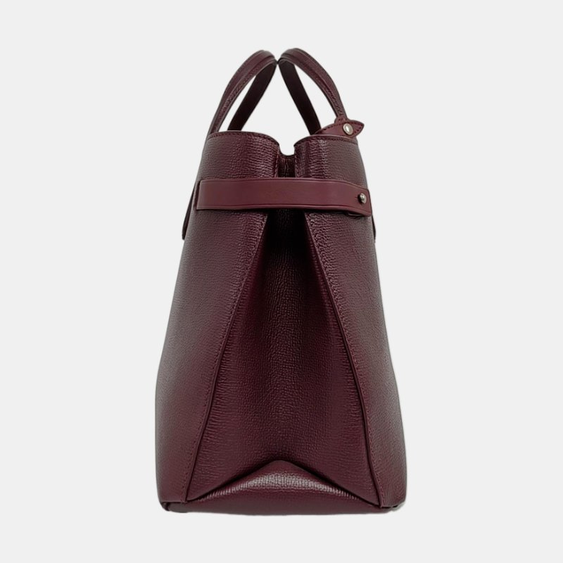 BURBERRY The Banner中號紫紅色牛皮壓紋單肩包手提包銀色五金可拆卸肩帶 9.8新-2