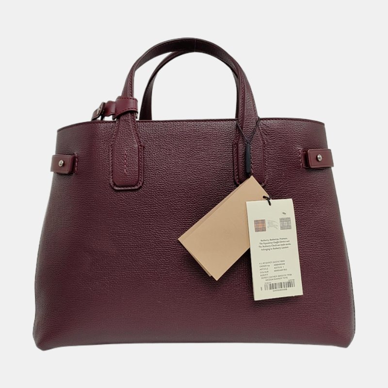 BURBERRY The Banner中號紫紅色牛皮壓紋單肩包手提包銀色五金可拆卸肩帶 9.8新-4