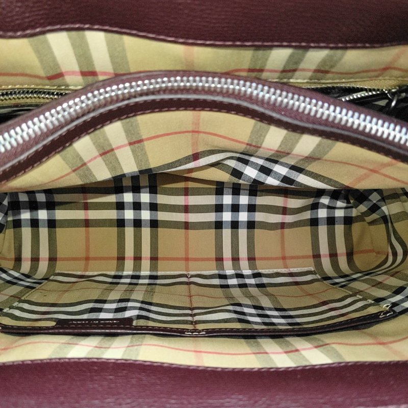 BURBERRY The Banner中號紫紅色牛皮壓紋單肩包手提包銀色五金可拆卸肩帶 9.8新-6
