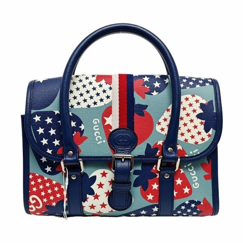 GUCCI多色塗層帆布印花手提包銀色五金 9.8新