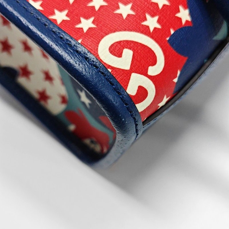 GUCCI多色塗層帆布印花手提包銀色五金 9.8新-9