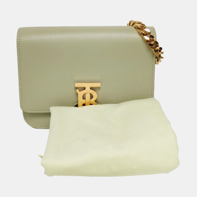 BURBERRY TB 迷你淺綠色牛皮單肩包金色五金-7