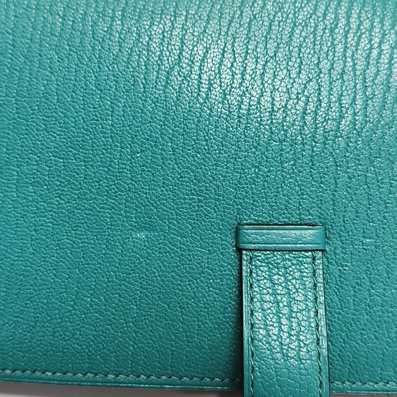 HERMES Bearn孔雀藍Chevre Mysore山羊皮錢包銀色五金X刻-9