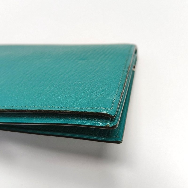 HERMES Bearn孔雀藍Chevre Mysore山羊皮錢包銀色五金X刻-11