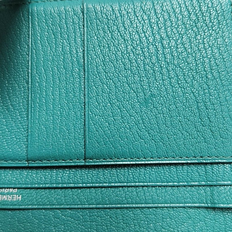 HERMES Bearn孔雀藍Chevre Mysore山羊皮錢包銀色五金X刻-12