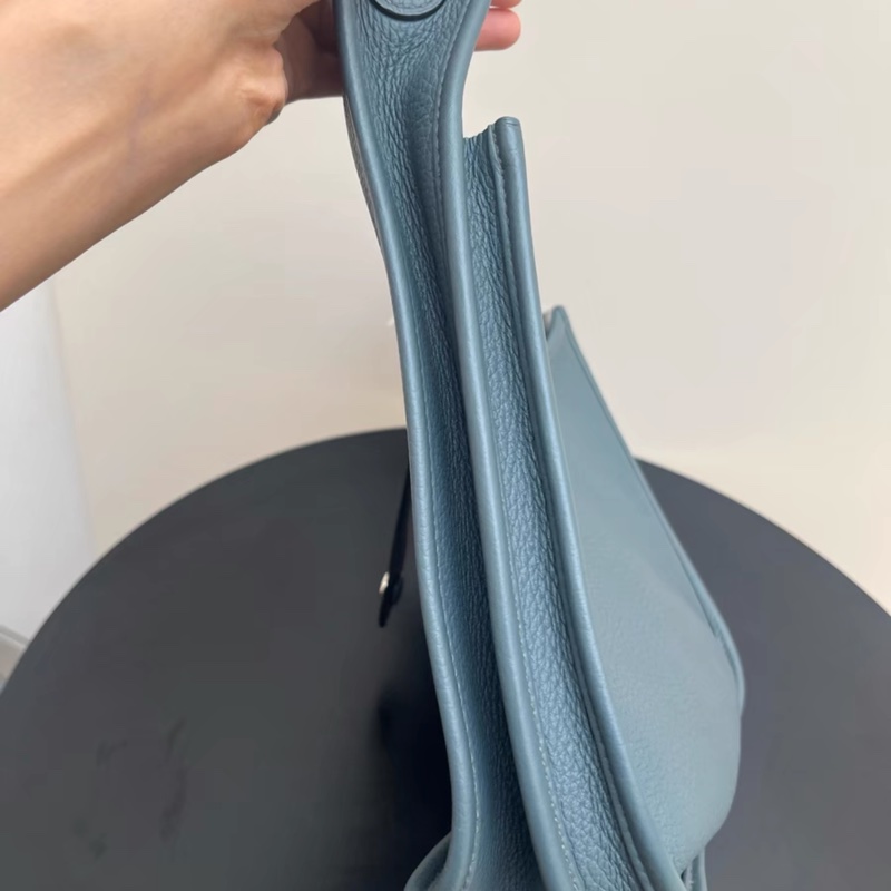 【98新】HERMES/愛馬仕 Evelyne III 29 伊芙琳 亞麻藍 Y刻銀扣 Clemence小公牛皮 尺寸：29*8*30cm附件：盒子 塵袋 票 肩帶 21年小票-8