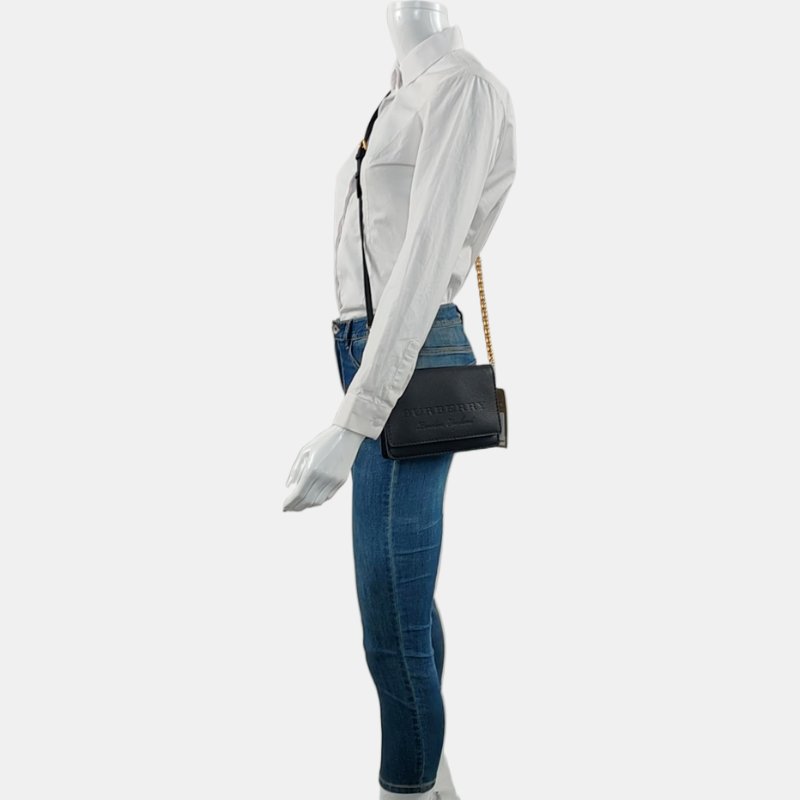 BURBERRY黑色牛皮單肩包斜挎包金色五金可拆卸肩帶-1