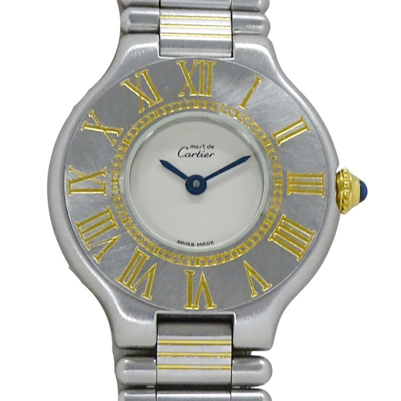 卡地亞 Must 21 Vantianne SM 女士石英腕錶，不鏽鋼，鍍金，拋光-1