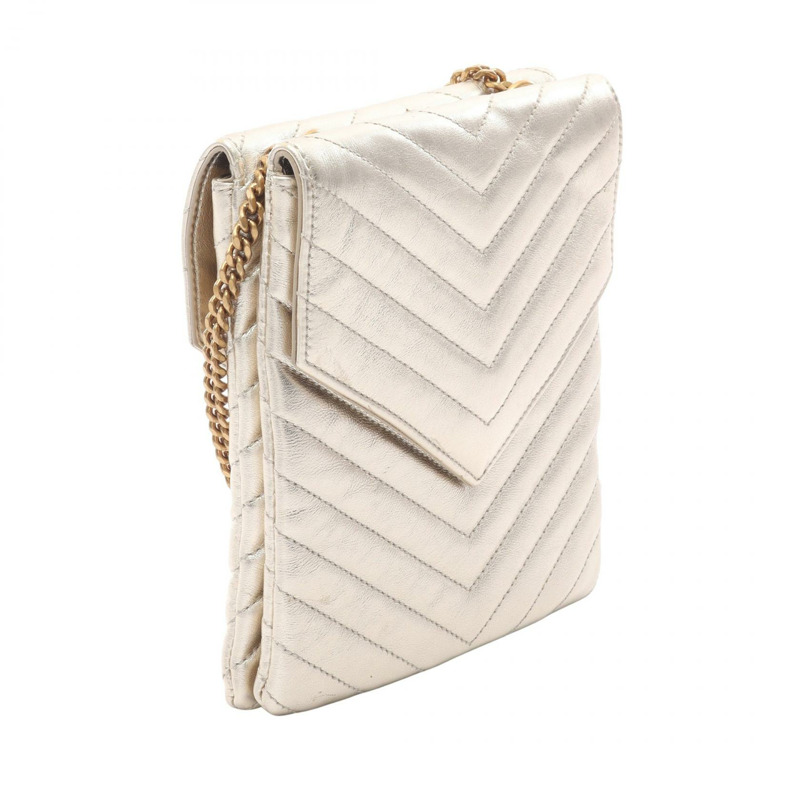 SAINT LAURENT PARIS YSL logo 鏈條單肩包 672718 皮革 二手 女士 GHW-1