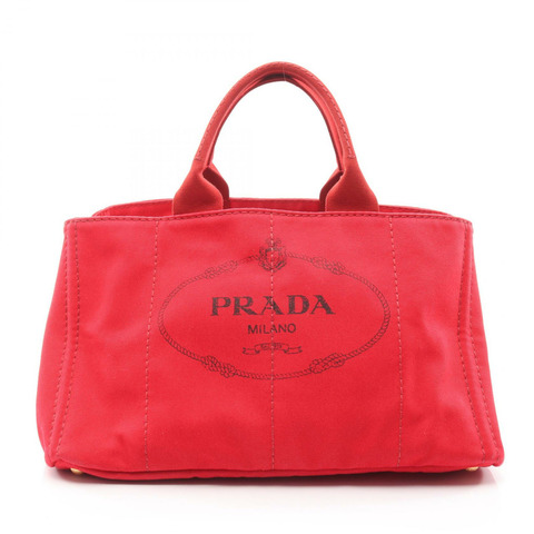 PRADA Canapa 手提包 BN1872 帆布 紅色 二手 女士