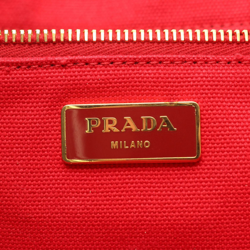 PRADA Canapa 手提包 BN1872 帆布 紅色 二手 女士-3