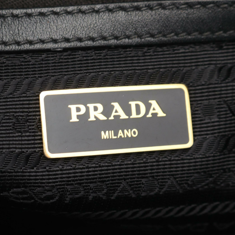 PRADA LOGO JACQUARD 單肩手提包 1BG158 帆布皮革黑色二手女款-3