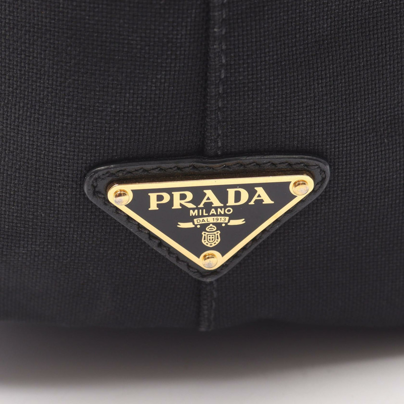 PRADA LOGO JACQUARD 單肩手提包 1BG158 帆布皮革黑色二手女款-4
