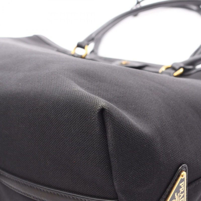 PRADA LOGO JACQUARD 單肩手提包 1BG158 帆布皮革黑色二手女款-10