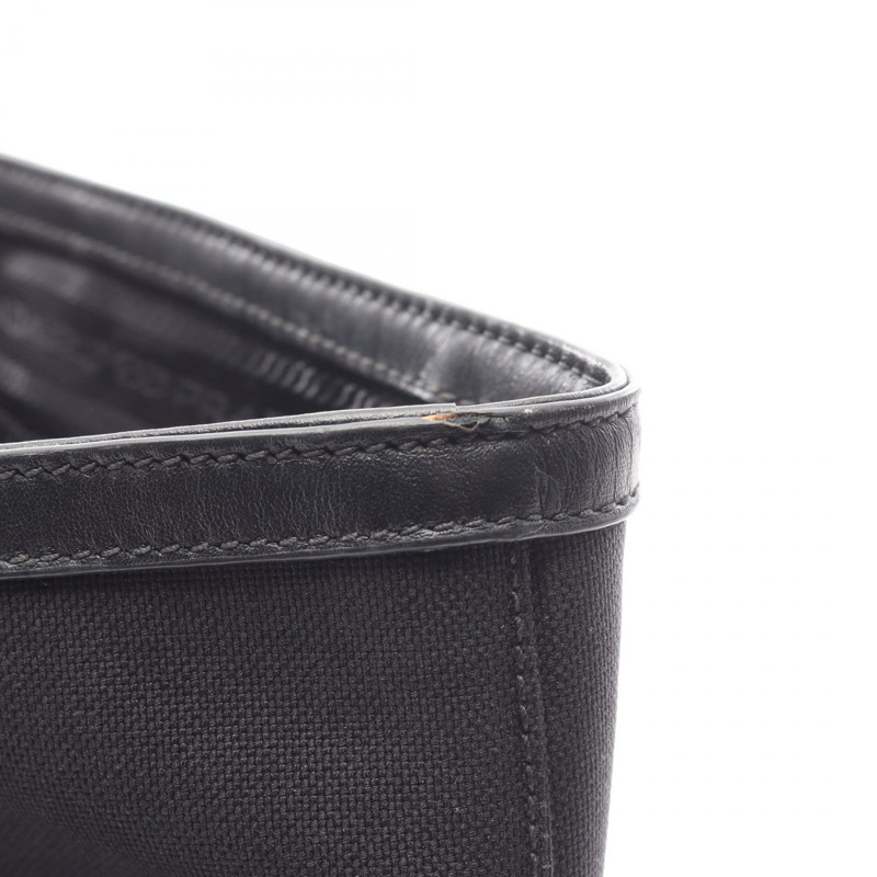 PRADA LOGO JACQUARD 單肩手提包 1BG158 帆布皮革黑色二手女款-13