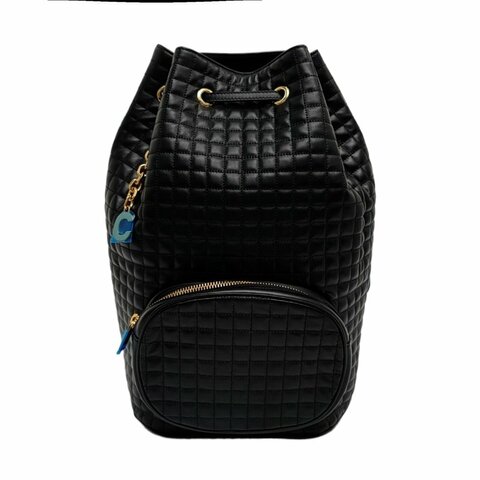 CELINE C CHARM黑色牛皮絎縫雙肩包金色五金