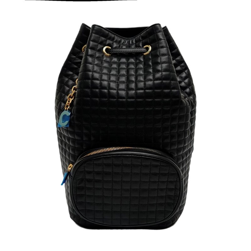 CELINE C CHARM黑色牛皮絎縫雙肩包金色五金-0