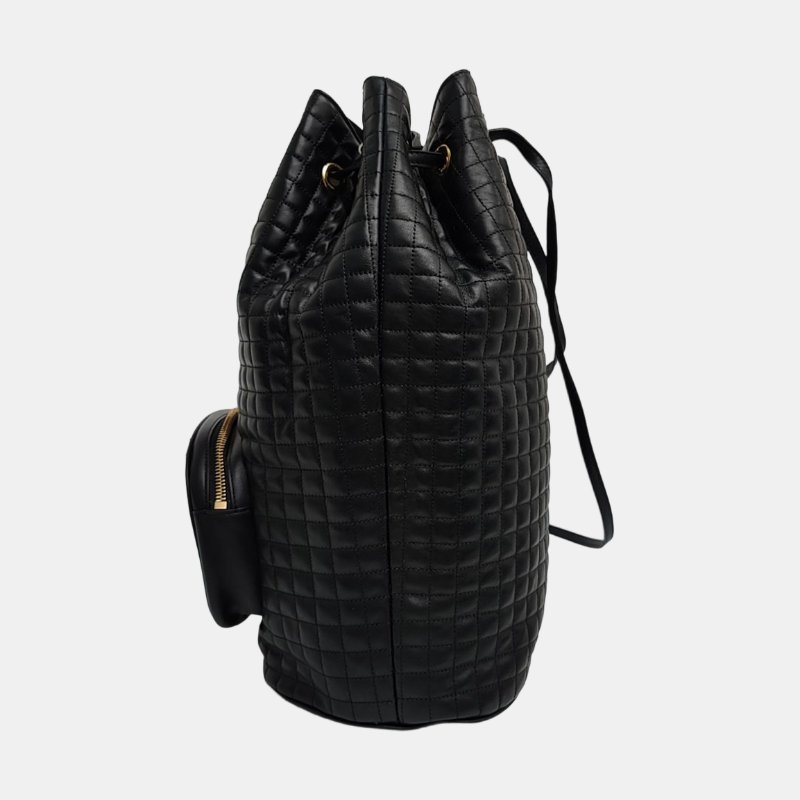 CELINE C CHARM黑色牛皮絎縫雙肩包金色五金-2