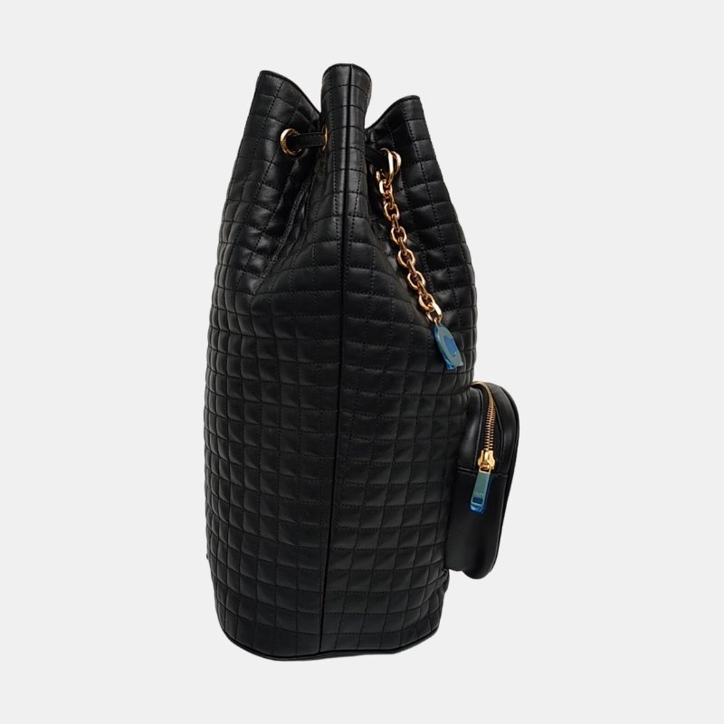 CELINE C CHARM黑色牛皮絎縫雙肩包金色五金-3