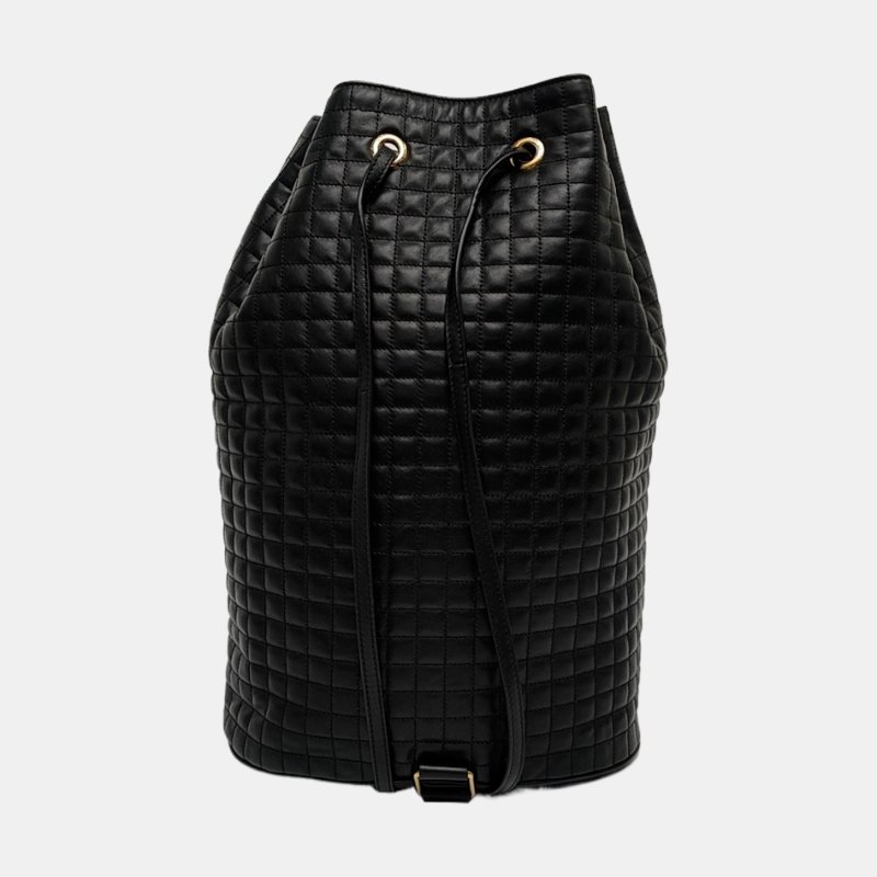 CELINE C CHARM黑色牛皮絎縫雙肩包金色五金-4