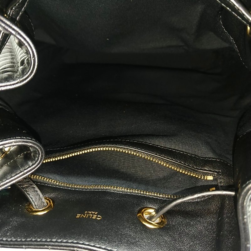 CELINE C CHARM黑色牛皮絎縫雙肩包金色五金-6