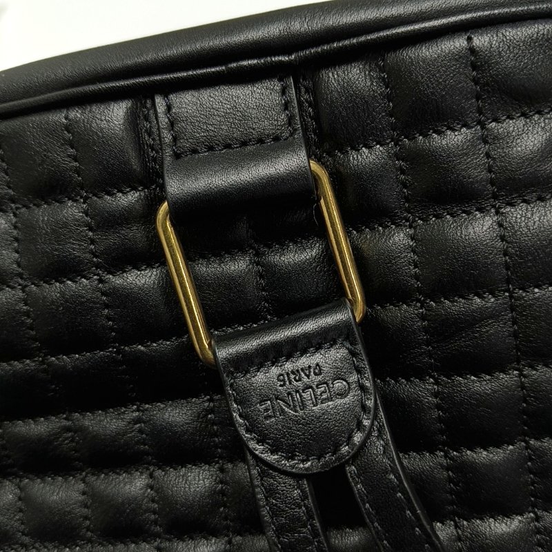 CELINE C CHARM黑色牛皮絎縫雙肩包金色五金-8