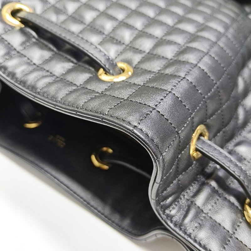 CELINE C CHARM黑色牛皮絎縫雙肩包金色五金-10