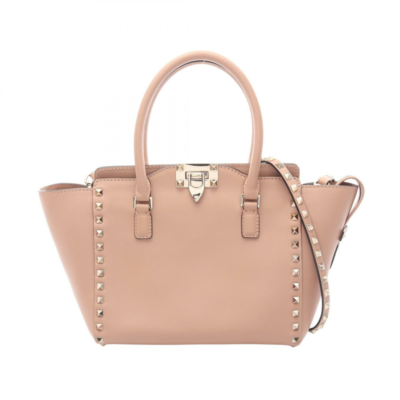 Valentino Garavani Rockstuds 鉚釘單肩手提包，粉紅色皮革，二手女款-0