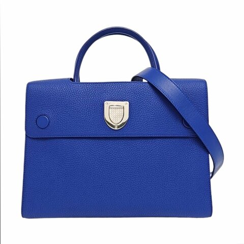 DIOR Diorever藍色牛皮單肩包斜挎包手提包銀色五金可拆卸肩帶