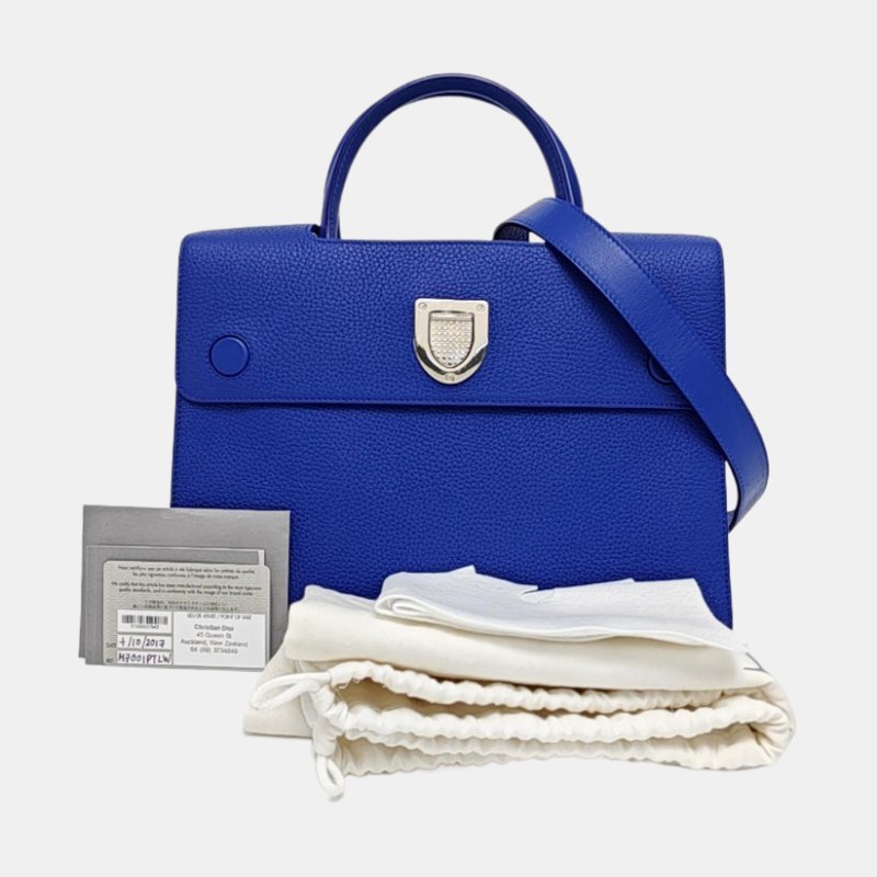 DIOR Diorever藍色牛皮單肩包斜挎包手提包銀色五金可拆卸肩帶-7