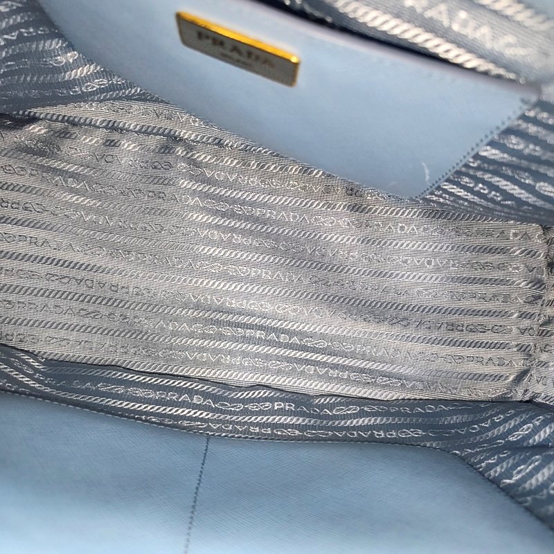 PRADA Galleria天藍色牛皮徽標十字紋斜挎包手提包單肩包金色五金可拆卸肩帶-6