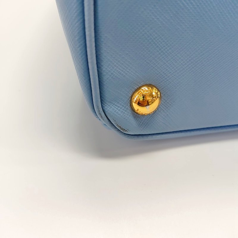 PRADA Galleria天藍色牛皮徽標十字紋斜挎包手提包單肩包金色五金可拆卸肩帶-10