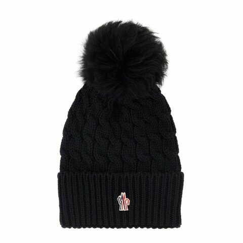 【MONCLER】GRENOBLE Pompom Wool Beanie 羊毛 絨球 帽子 毛帽 黑色 K20983B000120402A
