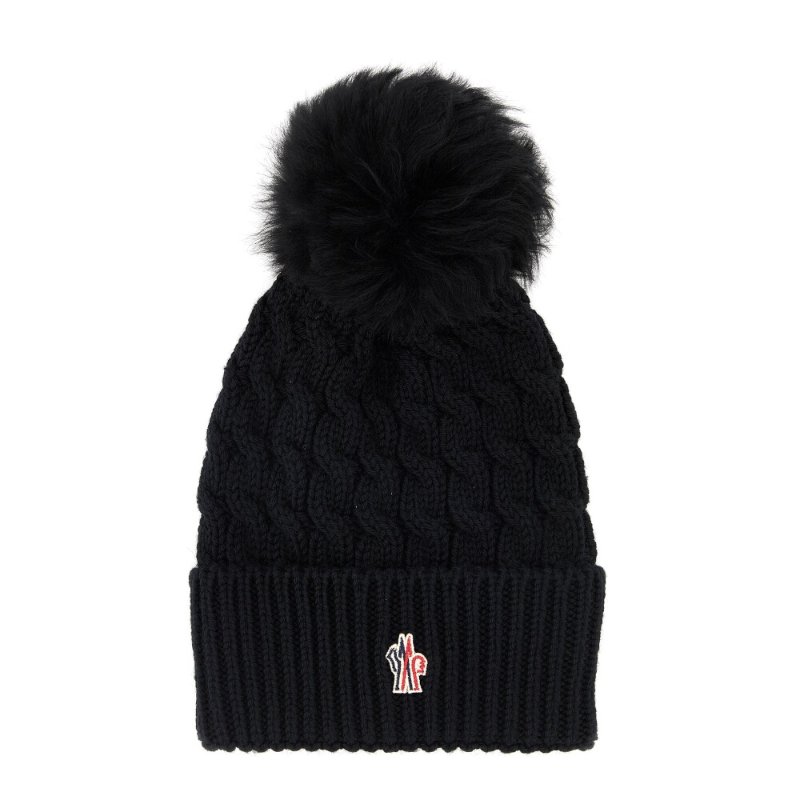【MONCLER】GRENOBLE Pompom Wool Beanie 羊毛 絨球 帽子 毛帽 黑色 K20983B000120402A-0