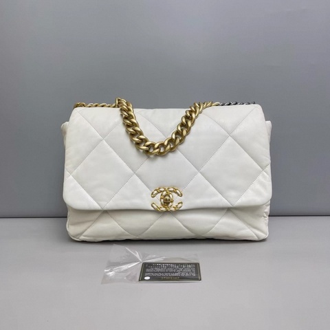 Chanel香奈兒19Bag大號 maxi白色全皮金扣包