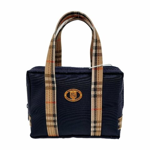 BURBERRY深藍色織物手提包金色五金