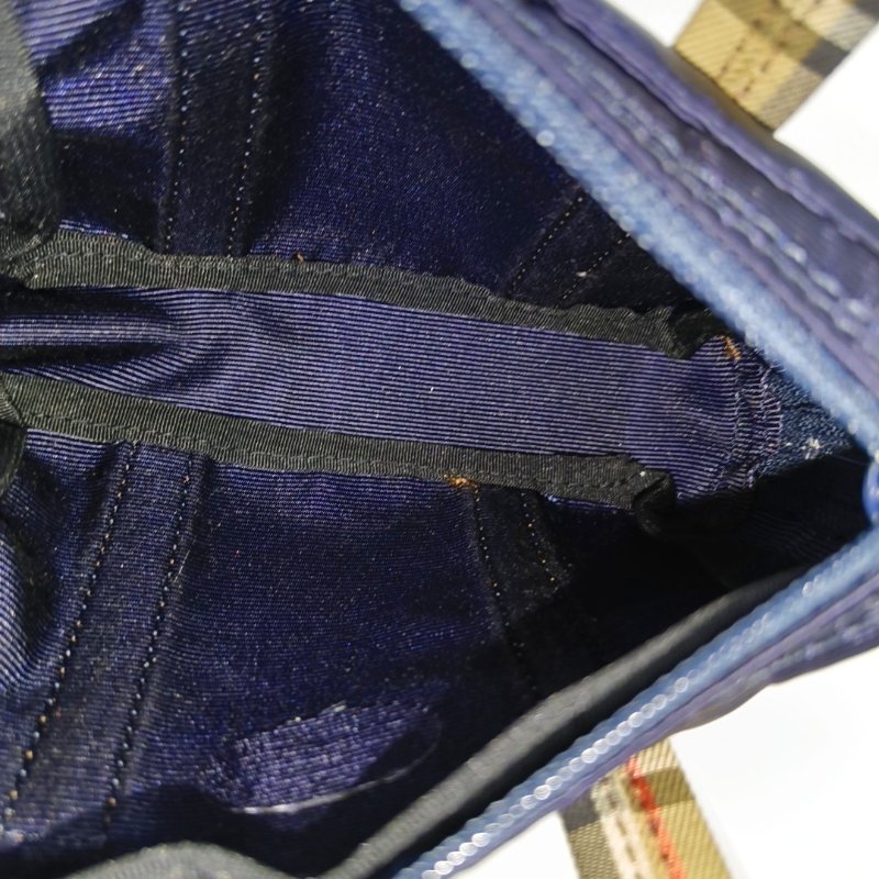 BURBERRY深藍色織物手提包金色五金-5